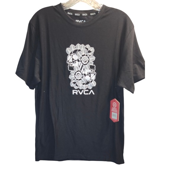 RVCA Loungewear T-Shirt Skull‎ Floral Graphic Tee Super Soft Black M - Picture 1 of 6